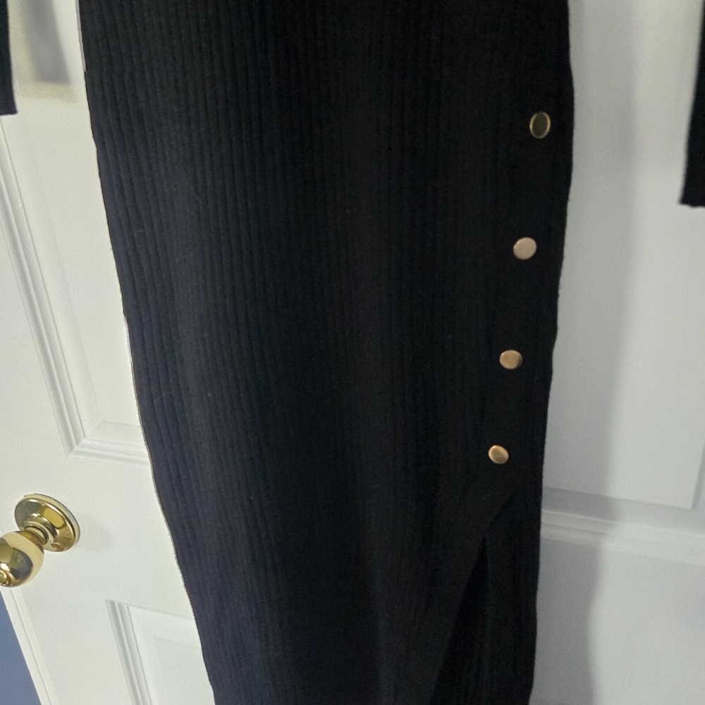 Say What? Black Long Sleeve Bodycon Sexy Dress Gold Button Detail - Picture 2 of 3